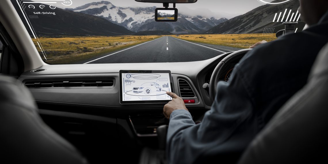 Smart car navigation screen with speedometer